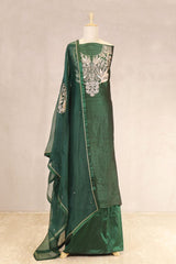 Bottle Green Katan Silk Salwar Suit with Zardozi Work