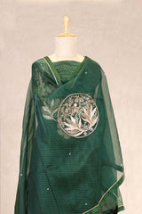 Bottle Green Katan Silk Salwar Suit with Zardozi Work