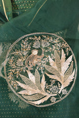 Bottle Green Katan Silk Salwar Suit with Zardozi Work