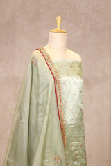 Sage Green Satin Silk Salwar Suit with Embellished Dupatta