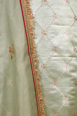 Sage Green Satin Silk Salwar Suit with Embellished Dupatta