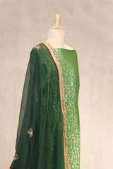 Bottle Green Banarasi Silk Salwar Suit Set with Embellished Dupatta