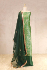 Bottle Green Banarasi Silk Salwar Suit Set with Embellished Dupatta
