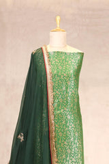 Bottle Green Banarasi Silk Salwar Suit Set with Embellished Dupatta