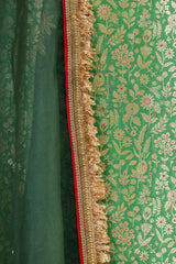 Bottle Green Banarasi Silk Salwar Suit Set with Embellished Dupatta