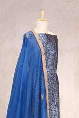 Blue Banarasi Silk Salwar Suit Set with Embellished Dupatta