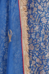 Blue Banarasi Silk Salwar Suit Set with Embellished Dupatta