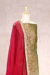 Henna Green Banarasi Silk Salwar Suit Set with Embellished Dupatta