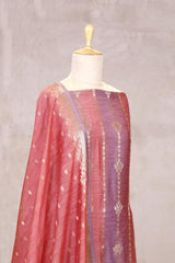 Purple Pink Linen Silk Salwar Suit Set with Contrast Dupatta
