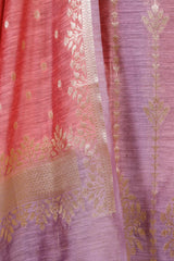 Purple Pink Linen Silk Salwar Suit Set with Contrast Dupatta