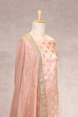 Peach Satin Silk Suit Piece with Embellished Organza Dupatta