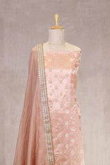 Peach Satin Silk Suit Piece with Embellished Organza Dupatta