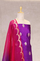 Purple Handloom Banarasi Silk Salwar Suit Set with Organza Dupatta
