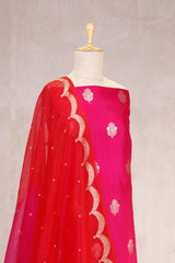 Pink Handloom Banarasi Silk Salwar Suit Set with Organza Dupatta