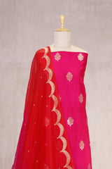 Pink Handloom Banarasi Silk Salwar Suit Set with Organza Dupatta