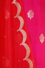 Pink Handloom Banarasi Silk Salwar Suit Set with Organza Dupatta