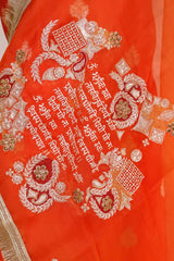 Orange Dupion Silk Suit Set with Gayatri Mantra Dupatta