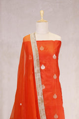 Orange Dupion Silk Suit Set with Gayatri Mantra Dupatta
