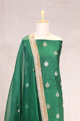 Bottle Green Chiniya Silk Suit Set with Gayatri Mantra Dupatta