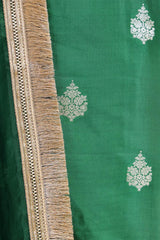 Bottle Green Chiniya Silk Suit Set with Gayatri Mantra Dupatta