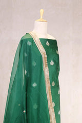 Bottle Green Chiniya Silk Suit Set with Gayatri Mantra Dupatta