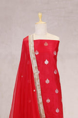 Red dupion Silk Suit Set with Gayatri Mantra Dupatta