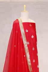Red dupion Silk Suit Set with Gayatri Mantra Dupatta