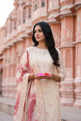 Off-White Organza Silk Salwar Suit with Printed Dupatta