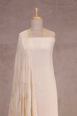 White Chiffon Silk Salwar Suit Set with Mirror Work
