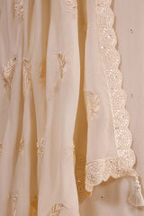 White Chiffon Silk Salwar Suit Set with Mirror Work