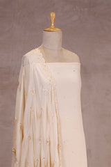 White Chiffon Silk Salwar Suit Set with Mirror Work