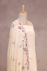 White Crepe Silk Salwar Suit Set with Floral Dupatta