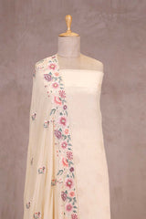 White Crepe Silk Salwar Suit Set with Floral Dupatta
