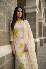 White Chiffon Salwar Suit Set with Floral Prints