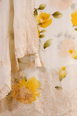 White Chiffon Salwar Suit Set with Floral Prints