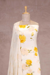 White Chiffon Salwar Suit Set with Floral Prints