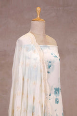 White & Blue Chiffon Salwar Suit Set with Floral Prints