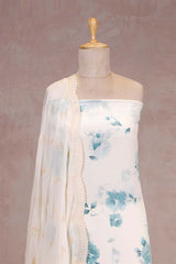 White & Blue Chiffon Salwar Suit Set with Floral Prints