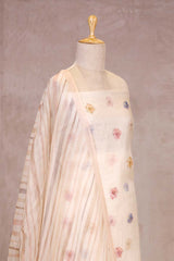 Snow White Organza Silk Salwar Suit Set with Floral Motifs