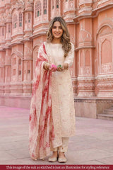 Off-White Organza Silk Salwar Suit with Printed Dupatta