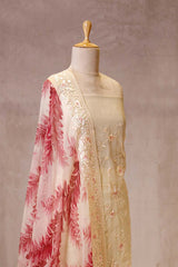 Off-White Organza Silk Salwar Suit with Printed Dupatta