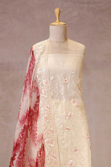 Off-White Organza Silk Salwar Suit with Printed Dupatta