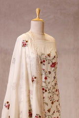 Vanilla White Crepe Salwar Suit Set with Aari Work Dupatta