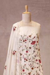 Vanilla White Crepe Salwar Suit Set with Aari Work Dupatta