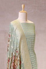 Sage Green Banarasi Suit Set with Printed Dupatta