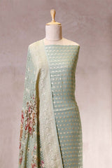 Sage Green Banarasi Suit Set with Printed Dupatta