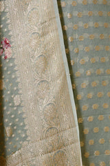 Sage Green Banarasi Suit Set with Printed Dupatta