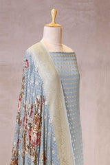 Powder Blue Banarasi Suit Set with Printed Dupatta