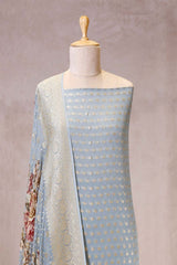 Powder Blue Banarasi Suit Set with Printed Dupatta