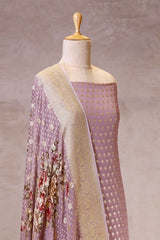 Lilac Banarasi Suit Set with Printed Dupatta